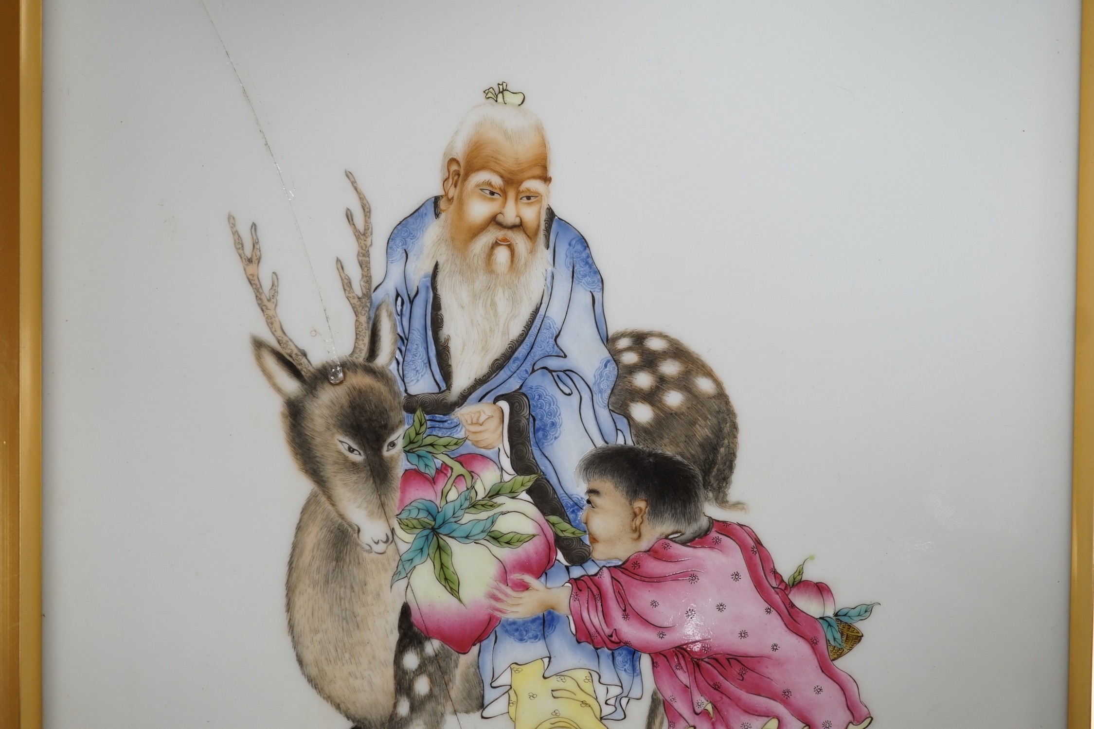 A framed Chinese famille rose plaque (a.f.) 39 x 28cm including frame